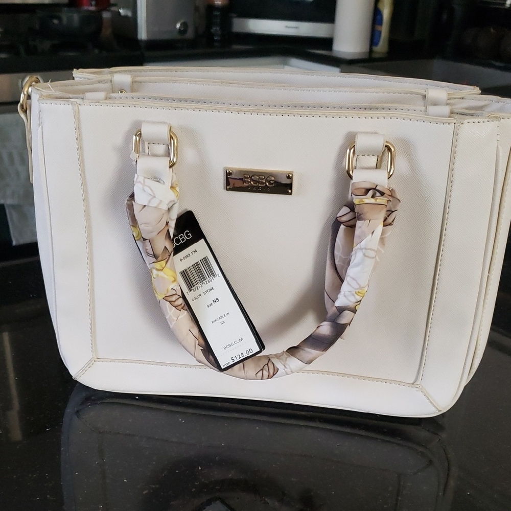 BCBG Cream Satchel with Gold Hardware